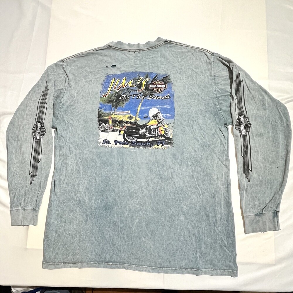 Vintage Harley Davidson Mens XL T Shirt Biker St Pete Beach Tie Dye Long Sleeve
